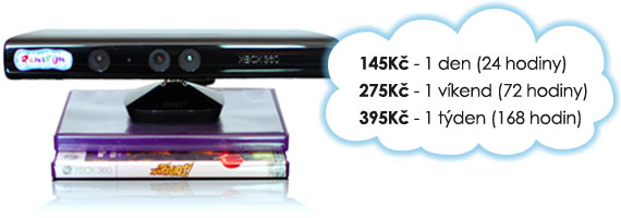 Ceny na pronájem Kinect: 145 Kč/den, 275 Kč/víkend, 395 Kč/týden.